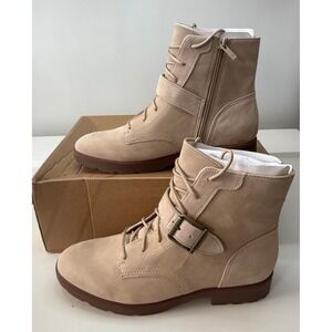 Vionic Catina Suede Lucid Beige Combat Boots Side Zip Women Size 9‎ NWB